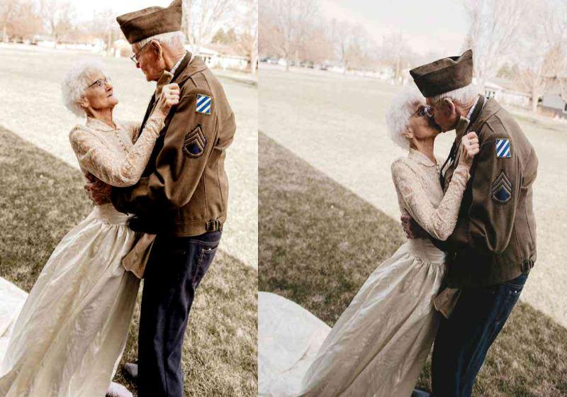 Avó de 87 usa vestido de casamento de 70 anos atrás em sessão de fotos da neta