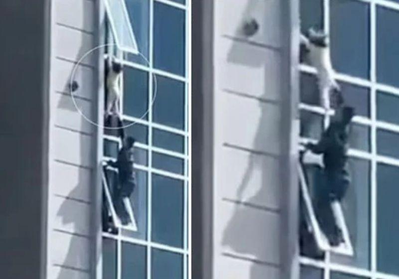 Homem escala prédio e salva criança pendurada em janela do 8º andar