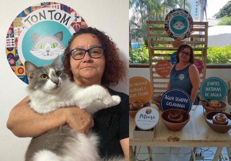 Ex-doméstica empreende com fontes de barro para gatos, após perder a filha