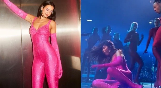 Dua Lipa leva tombo durante show e recebe apoio dos fãs: 'Voltou a cantar com a mesma afinação'