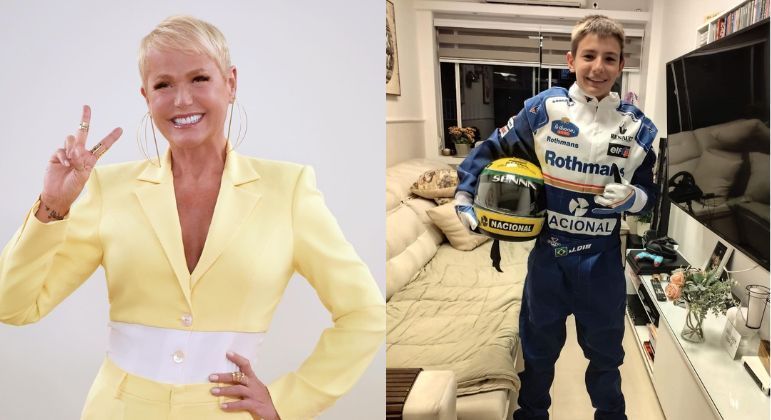 Xuxa dá uniforme de Ayrton Senna de presente para filho de ex-paquita 