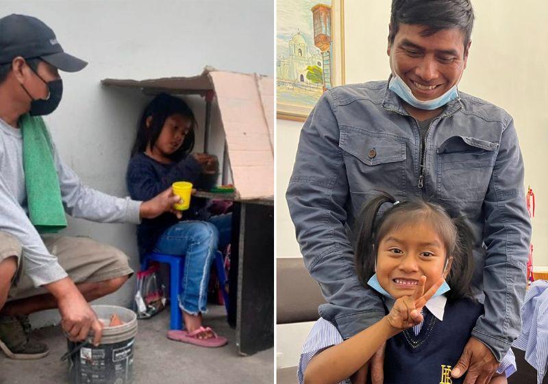 Menina que estuda em caixa de papelão ganha bolsa de estudo e o pai emprego