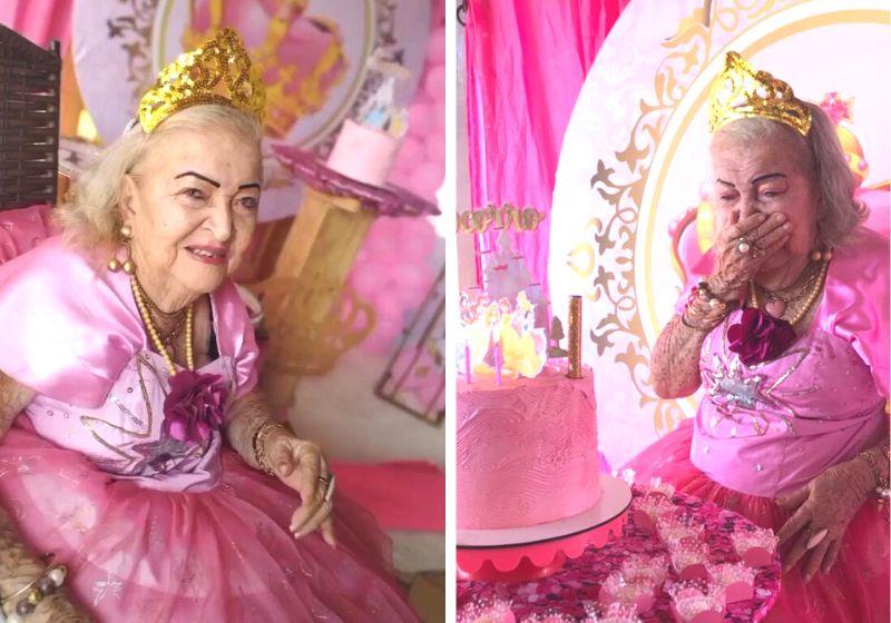 Idosa de 87 que nunca teve festa de aniversário ganha a 1ª e se emociona muito