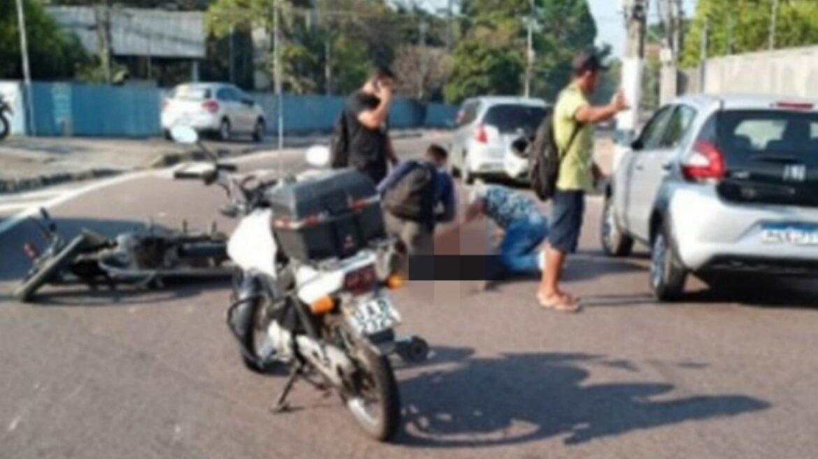 Motociclista é atropelado na rotatória do Coroado