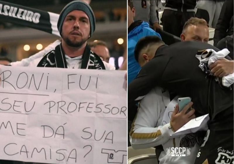 “Roni, fui seu professor. Me dá a sua camisa?”. Assista reação do jogador do Corinthians