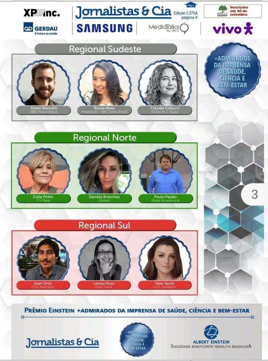 Jornalistas amazonenses estão entre os vencedores do Prêmio Einstein +Admirados da Imprensa de Saúde, Ciência e Bem-Estar