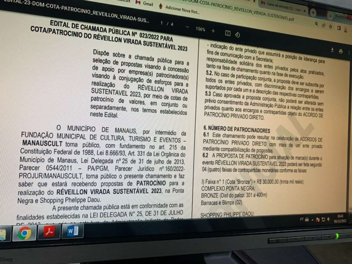 Prefeitura de Manaus está com edital aberto para cota/patrocínio do ‘Réveillon Sustentável’