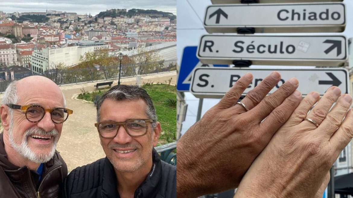 Marcos Caruso se casa com o namorado aos 70 anos em Lisboa, em Portugal