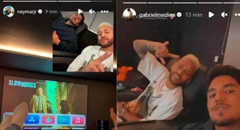 Neymar curte cinema com Gabriel Medina e brinca: 'Brotheragem