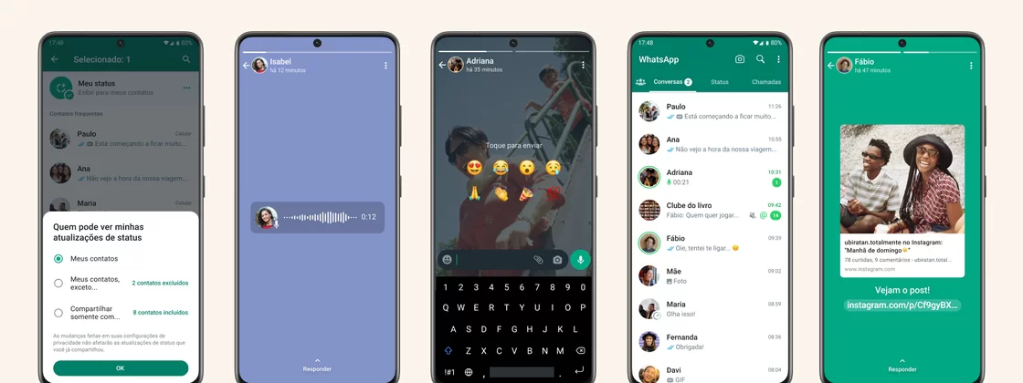 WhatsApp status ganha 'melhores amigos', mensagens por voz e mais