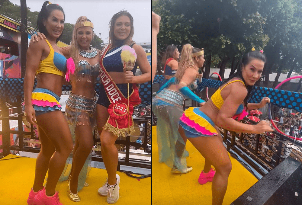 Sob chuva, Carla Perez, Scheila Carvalho e Sheila Mello dançam É o Tchan no Carnaval de Salvador
