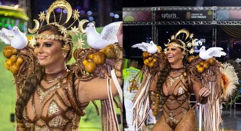 Viviane Araujo usa fantasia nude e arrasa no primeiro desfile como rainha de bateria após a gravidez