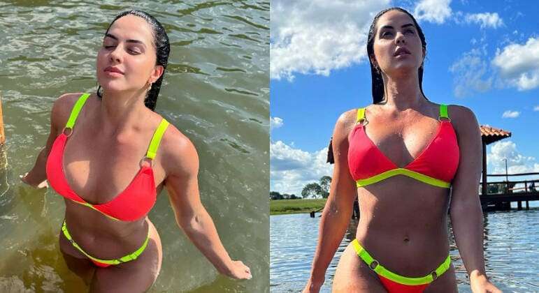 Graciele Lacerda é atacada por peixes ao tirar foto em lago; veja