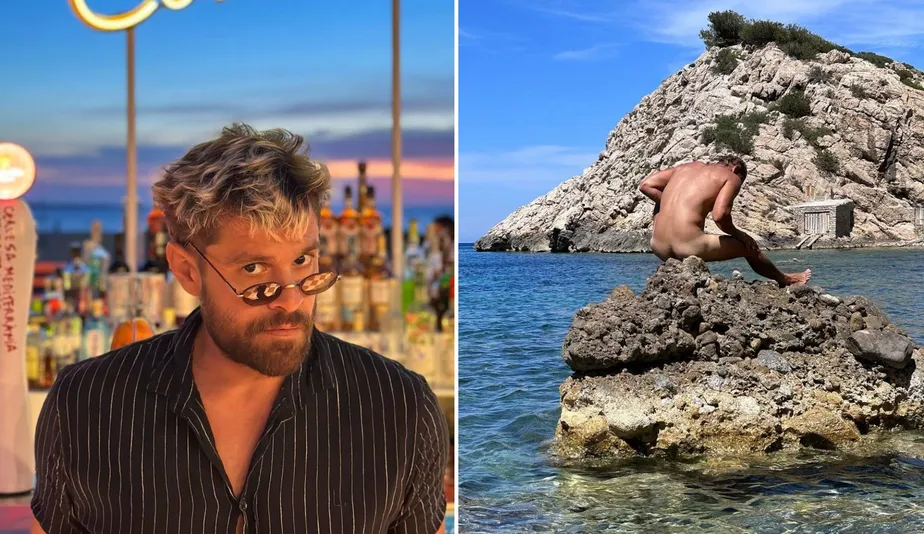 Alejandro Claveaux posa nu em Ibiza durante viagem romântica com o namorado