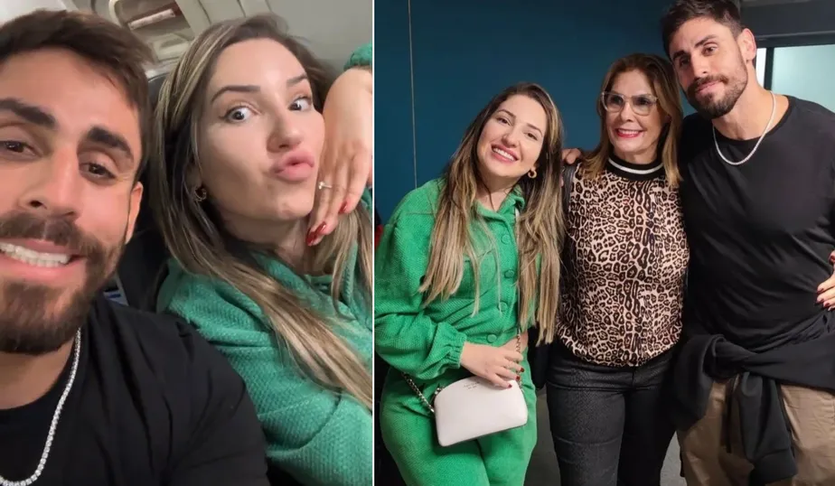 Ex-BBB Amanda viaja com Cara de Sapato para a terra dele e conhece a mãe do lutador