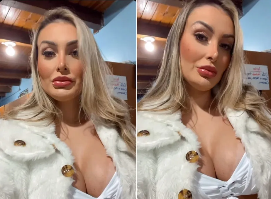 Andressa Urach surge sexy trabalhando em boate de entretenimento adulto no RS