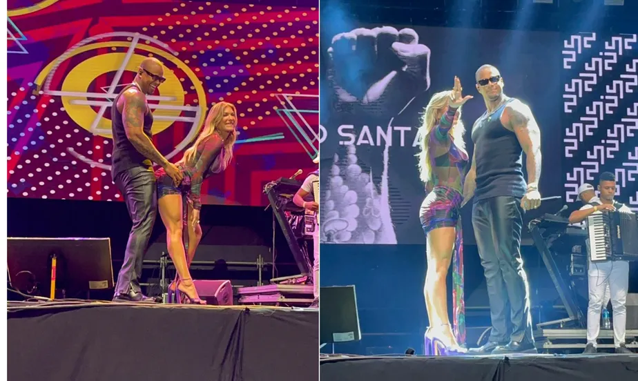 Lore Improta se empolga no palco com Léo Santana em show no Rio