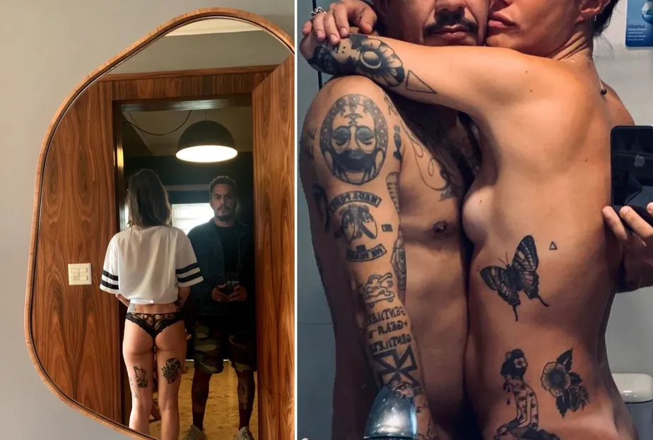 Marcelo D2 posta foto nu com a mulher, que entrega: 'A pira dele é tirar foto no espelho'