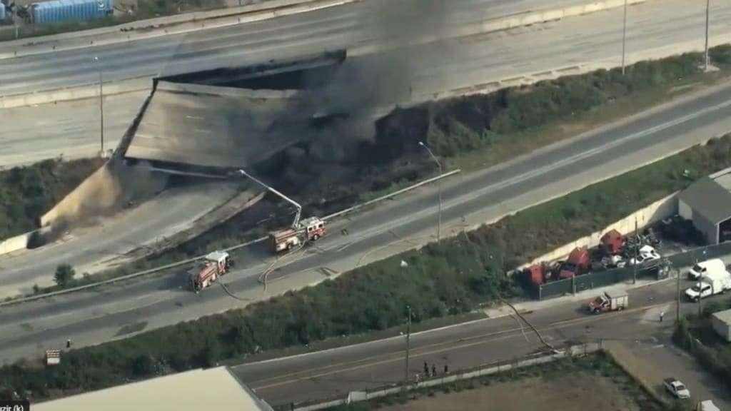 Vídeo: caminhão pega fogo e viaduto desaba na Filadélfia