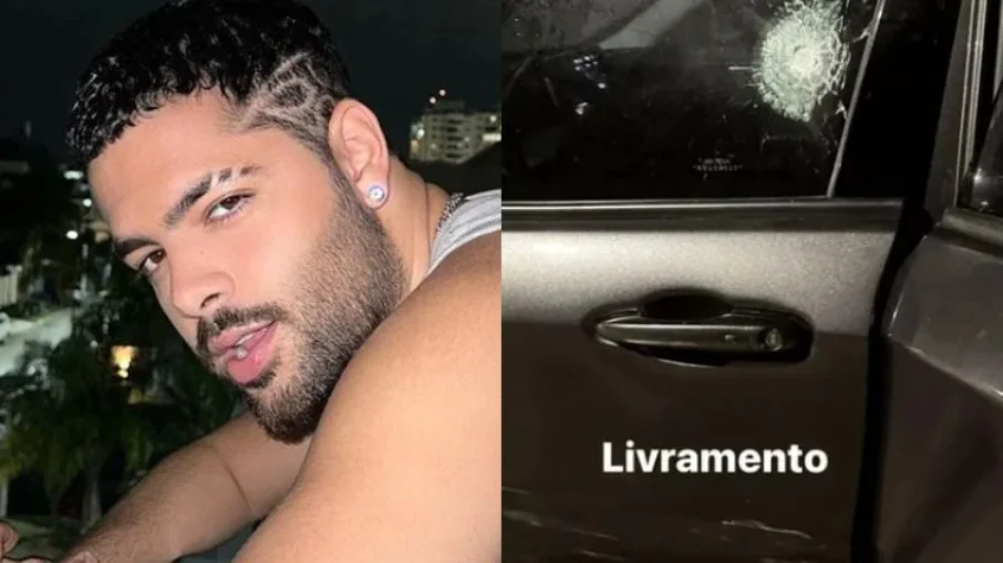 Pedro Sampaio mostra marca de tiro em carro após tentativa de assalto no Rio: 'Livramento'