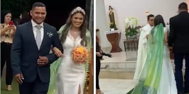 Vídeo: mulher presa após 8 de janeiro se casa de tornozeleira eletrônica e véu da bandeira do Brasil