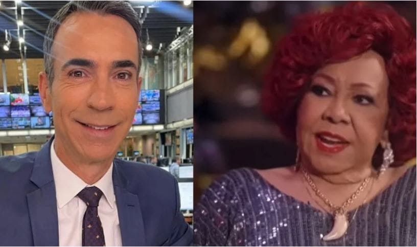 Cesar Tralli agradece elogio de Alcione e brinca com a mulher, Ticiane Pinheiro: 'Fica esperta'