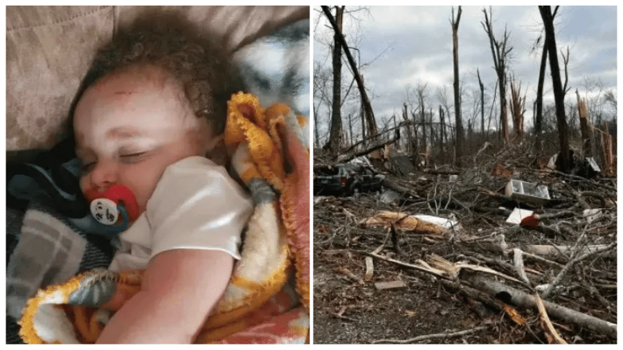 Bebê de 4 meses é encontrado vivo em árvore após tornado destruir casa em que morava