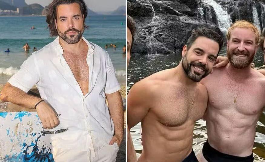 Pedro Carvalho, de 'Fuzuê', posa com o marido em viagem pela Bahia