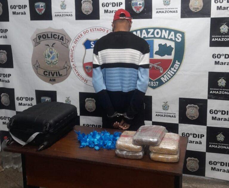 Homem é preso com maconha e cocaína transportadas de Japurá para Maraã