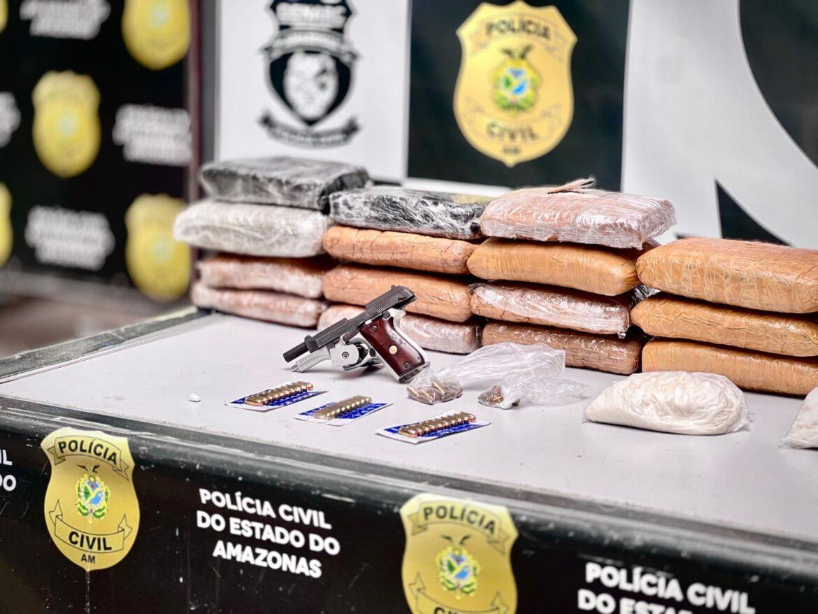 Homens são presos com drogas avaliadas em R$ 600 mil, arma de fogo e munições em Manaus