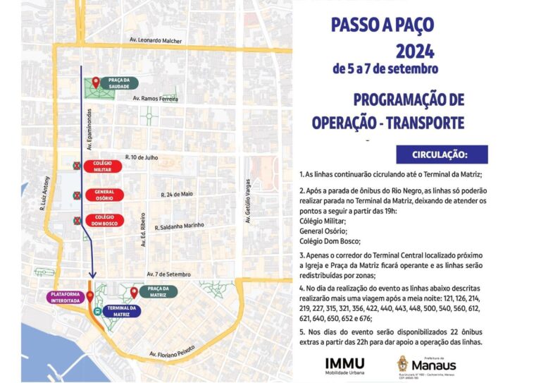 Programação especial de transporte e trânsito para ‘Manaus Passo a Paço 2024’