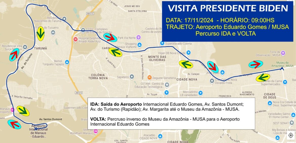 Prefeitura de Manaus prepara esquema especial de trânsito e transporte para visita do presidente dos EUA neste domingo,  (17)