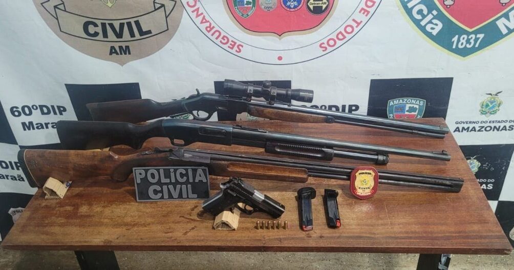 PC-AM apreende armas e munições usadas por piratas do rio em Maraã