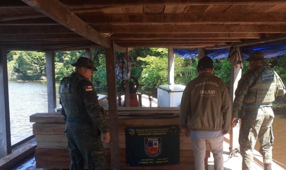 Fiscalização do Ipaam resulta em apreensão de madeira extraída ilegalmente, em Manacapuru