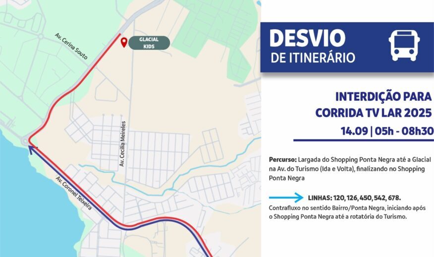 Trecho da Coronel Teixeira será alterado pela Prefeitura de Manaus para corrida ‘TV Lar 2025’ neste domingo, (14)
