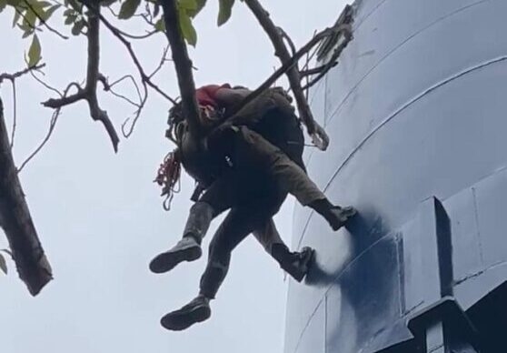 Bombeiros resgatam homens presos em caixa d’água a 20 metros de altura após intoxicação por solvente durante pintura
