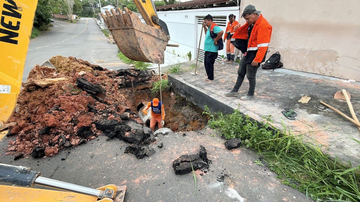 Seminf realiza implantação de novos tubos de sistema de drenagem no conjunto Campos Elíseos